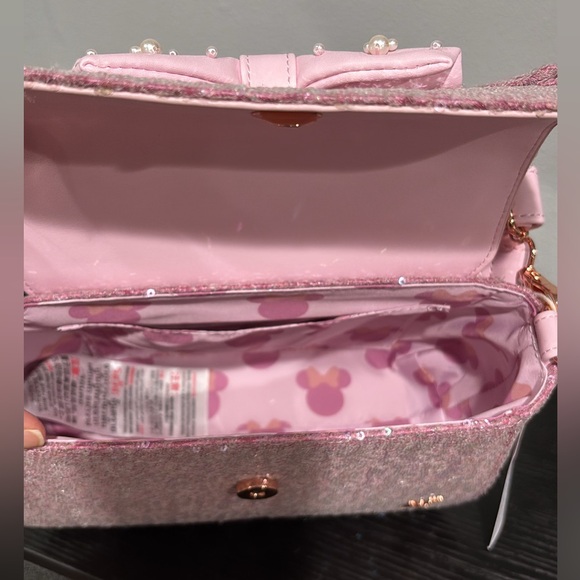 Disney Parks Pink Sequin Loungefly Handbag with Bow & Beaded Mickeys. NWT!! - Picture 3 of 3